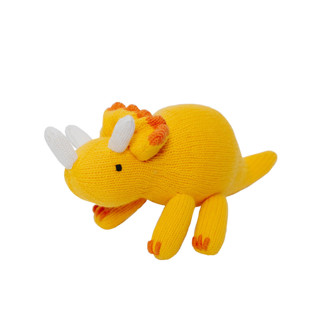 This is a yellow accent pieces by Global Goods Partners called knit triceratops dinosaur toy in standard