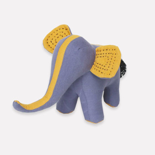 This is a blue accent pieces by Anchal called handmade elephant stuffed animal - slate/mustard in standard