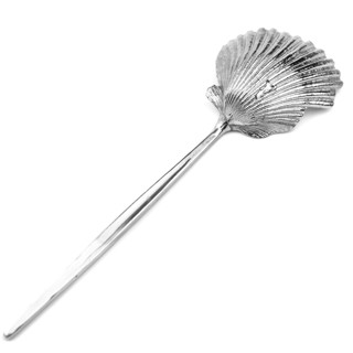 This is a silver tableware by Shelton Metal called shell serving spoon in standard