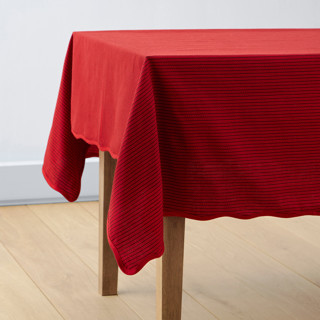 This is a burgundy table linens by Rochelle Renee called painted ric rac in standard