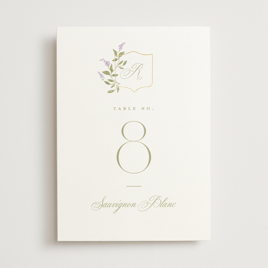 "Marmont" - Foil-pressed Table Numbers in Lilac by Kristie Kern.