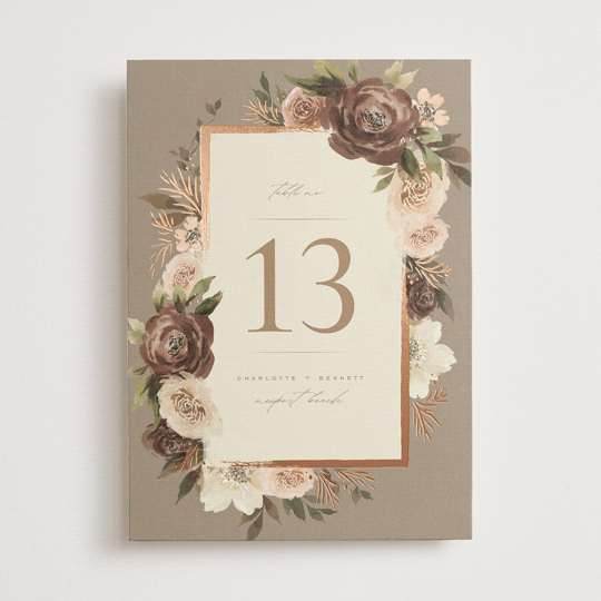Romantic Frame FoilPressed Wedding Table Numbers by Wildfield Paper Co