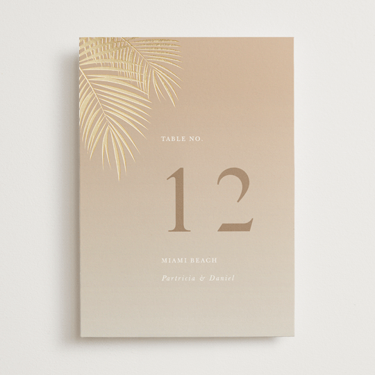 "Sunset by the Sea" - Destination Foil-pressed Table Numbers in Tan by lulu and isabelle.