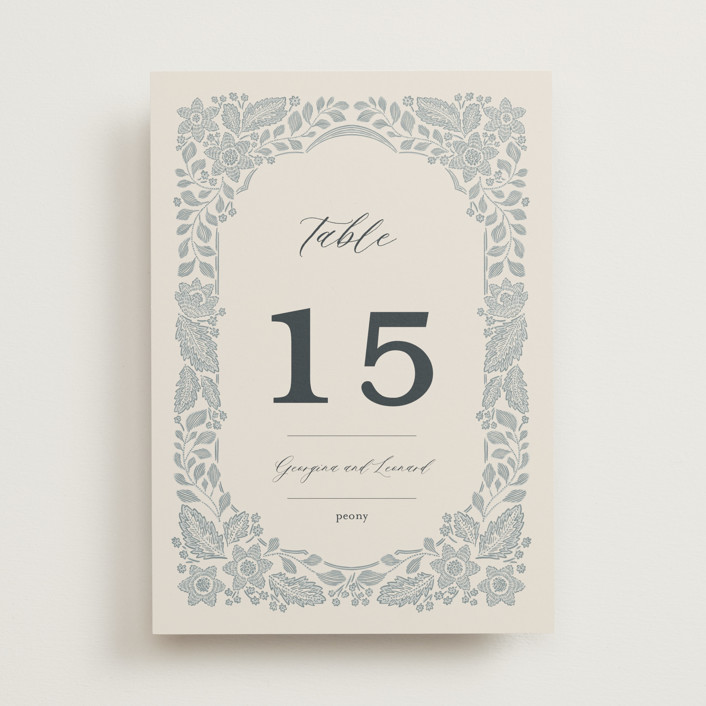 "Embroidered" - Table Numbers in Dusty Blue by Jen Owens.