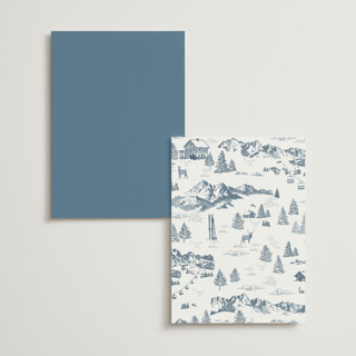 This is a denim table numbers with standard by Jenna Holcomb called mountain toile printing on doublethick in standard