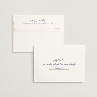 This is a blue velvet wedding thank you cards with standard by Helena Vitto called handwritten letter printing on signature in standard