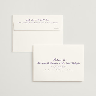 This is a lavender wedding thank you cards with standard by Cass Loh called handwritten printing on signature in standard
