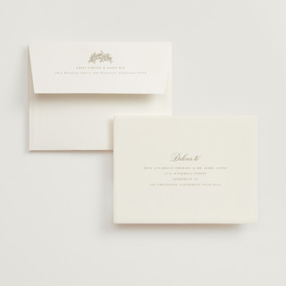 This is a champagne wedding thank you cards with foil pressed by Cass Loh called floral crest printing on recycled smooth signature in standard