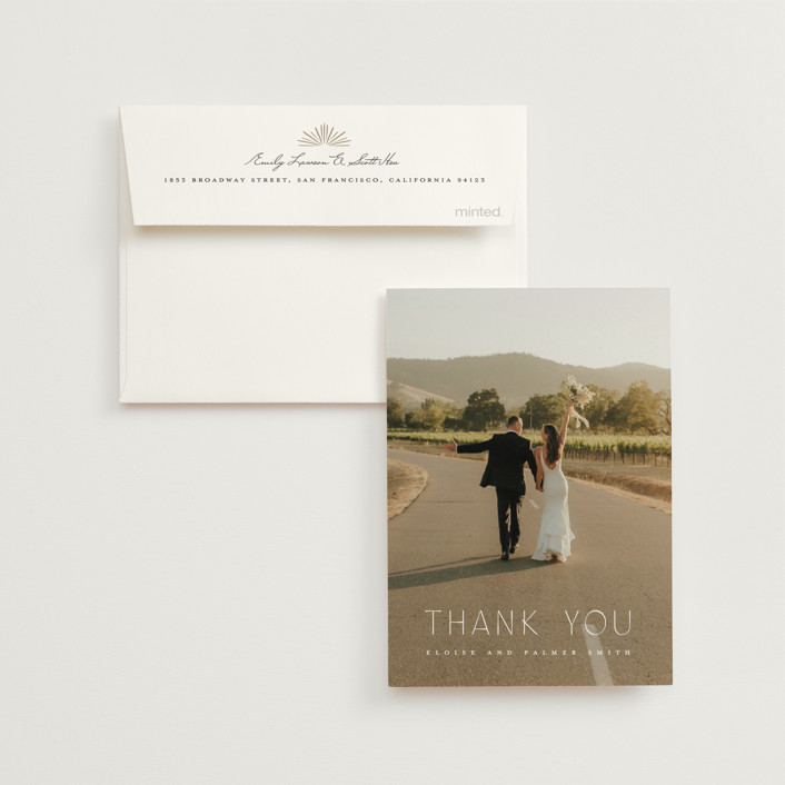 "Fringe" - Modern, Vintage Foil-pressed Wedding Thank You Cards in Midnight by Leah Bisch.