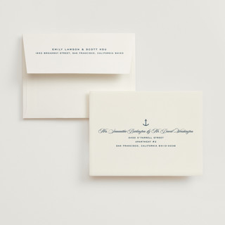 This is a royal navy wedding thank you cards with foil pressed by Olivia Raufman called anchored printing on signature in standard