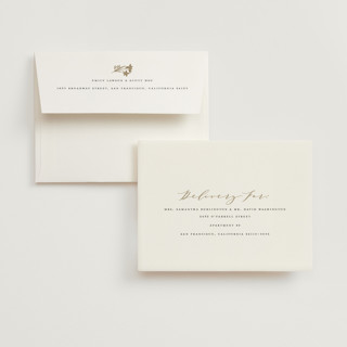 This is a champagne wedding thank you cards with foil pressed by Leah Bisch called floral border printing on recycled smooth signature in standard