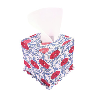 This is a red home decor by Michelle Pham called scallop tissue box cover in araminta blockprint in standard