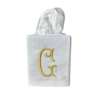 This is a white home decor by Virginia Marcello called personalized linen tissue box cover in standard