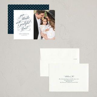 This is a navy thanksgiving cards invitations with standard by Jennifer Postorino called grateful heart printing on recycled smooth signature in petite
