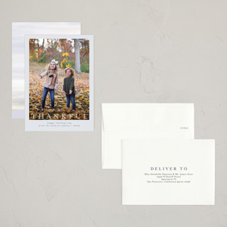 This is a sky thanksgiving cards invitations with standard by Nicole Walsh called modern thankful printing on recycled smooth signature in petite