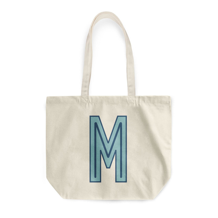 Custom Canvas Tote - Light Blue Navy Single Initial