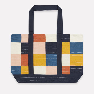 This is a multicolor back to school supplies by Anchal called checkered canvas tote - cobalt in standard