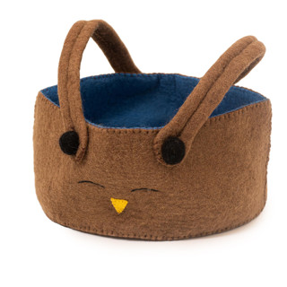 This is a brown home decor by Global Goods Partners called felt picnic basket in standard