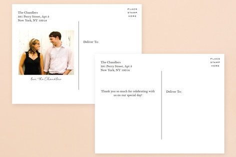 This is a blush thank you postcards with standard by Kim Dietrich Elam called estate printing on signature in postcard