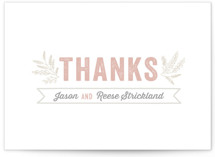 This is a pink thank you postcard by Hooray Creative called Rustic Charm printing on signature in postcard.