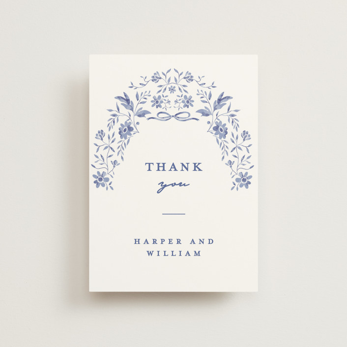 "Daisy Toile" - Wedding Thank You Postcards in Blue Willow by Susan Zinader.