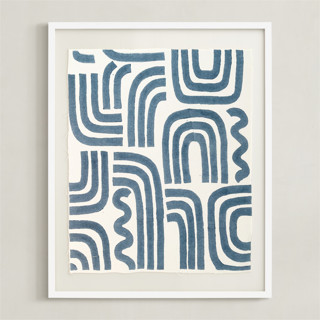 This is a grey blue textile art by Lori Frost called brush stroke arches in standard