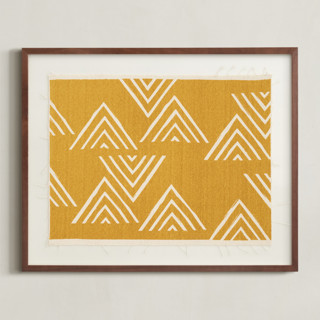 This is a mustard textile art by Amber Barkley called the mountain top in standard