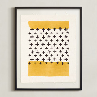 This is a mustard textile art by Rochelle Renee called positivity - mustard in standard