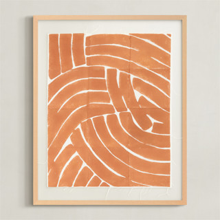 This is a rust orange textile art by Kristine Sarley called curvy lines in standard