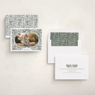 This is a sage thanksgiving cards invitations with standard by Jenna Holcomb called autumn greenery frame printing on recycled smooth signature in standard