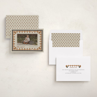 This is a pumpkin thanksgiving cards invitations with standard by Maja Cunningham called vintage folk border printing on recycled smooth signature in standard