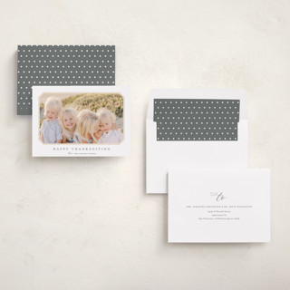 This is a buttercream thanksgiving cards invitations with standard by Carolyn MacLaren called vintage bevel printing on recycled smooth signature in standard