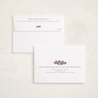 This is a cocoa thanksgiving cards invitations with standard by Jenna Holcomb called merry floral toile printing on recycled smooth signature in standard