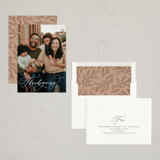 This is a snow thanksgiving cards invitations with standard by Hooray Creative called thanksgiving script printing on recycled smooth signature in standard