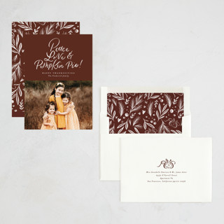 This is a nutmeg thanksgiving cards invitations with standard by Jackie Crawford called hand letter pumpkin pie printing on recycled smooth signature in standard