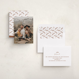 This is a latte thanksgiving cards invitations with standard by Katherine Moynagh called love and gratitude printing on recycled smooth signature in standard