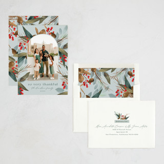 This is a smoke blue thanksgiving cards invitations with standard by Keen Peachy called autumn botanical frame printing on recycled smooth signature in standard