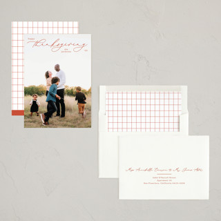 This is a maple leaf thanksgiving cards invitations with standard by Liz Conley called scripted thanksgiving printing on recycled smooth signature in standard