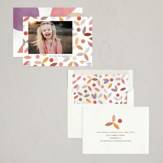 This is a abundance thanksgiving cards invitations with standard by Sumak Studio called geometrical leaves and fruits printing on recycled smooth signature in standard