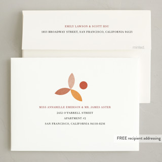 This is a abundance thanksgiving cards invitations with standard by Sumak Studio called geometrical leaves and fruits printing on recycled smooth signature in standard