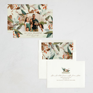 This is a toasted almond thanksgiving cards invitations with standard by Keen Peachy called autumn botanical frame printing on recycled smooth signature in standard