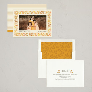 This is a buttercream thanksgiving cards invitations with standard by Robert and Stella called leaf frame printing on recycled smooth signature in standard