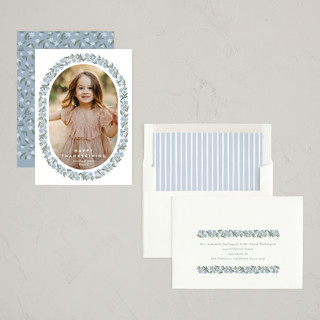 This is a frost thanksgiving cards invitations with standard by Amy Kross called stamped blooms printing on recycled smooth signature in standard