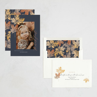 This is a denim thanksgiving cards invitations with standard by Eric Clegg called falling leaves printing on recycled smooth signature in standard