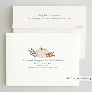 This is a sky thanksgiving cards invitations with standard by Hanna Symonovych called thanksgiving pumpkin and gold printing on recycled smooth signature in standard