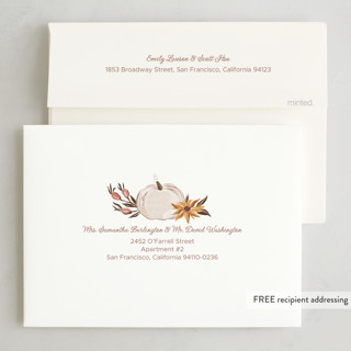 This is a buttercream thanksgiving cards invitations with standard by Hanna Symonovych called thanksgiving pumpkin and gold printing on recycled smooth signature in standard