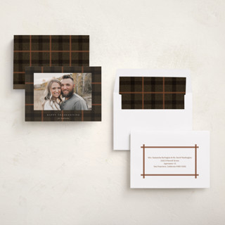 This is a cocoa thanksgiving cards invitations with standard by Baumbirdy called fall plaid printing on recycled smooth signature in standard