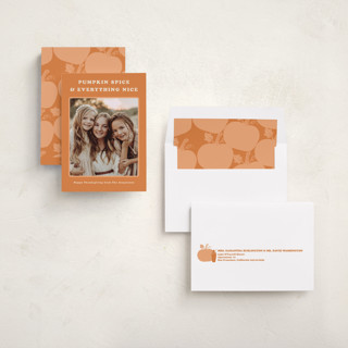 This is a pumpkin thanksgiving cards invitations with standard by Inkblot Design called pumpkin spice printing on recycled smooth signature in standard