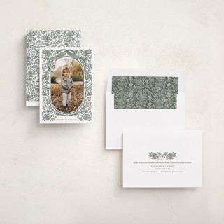 This is a sage thanksgiving cards invitations with standard by Jenna Holcomb called autumn greenery frame printing on recycled smooth signature in standard