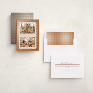 This is a cinnamon thanksgiving cards invitations with standard by Heather Schertzer called gingham printing on recycled smooth signature in standard